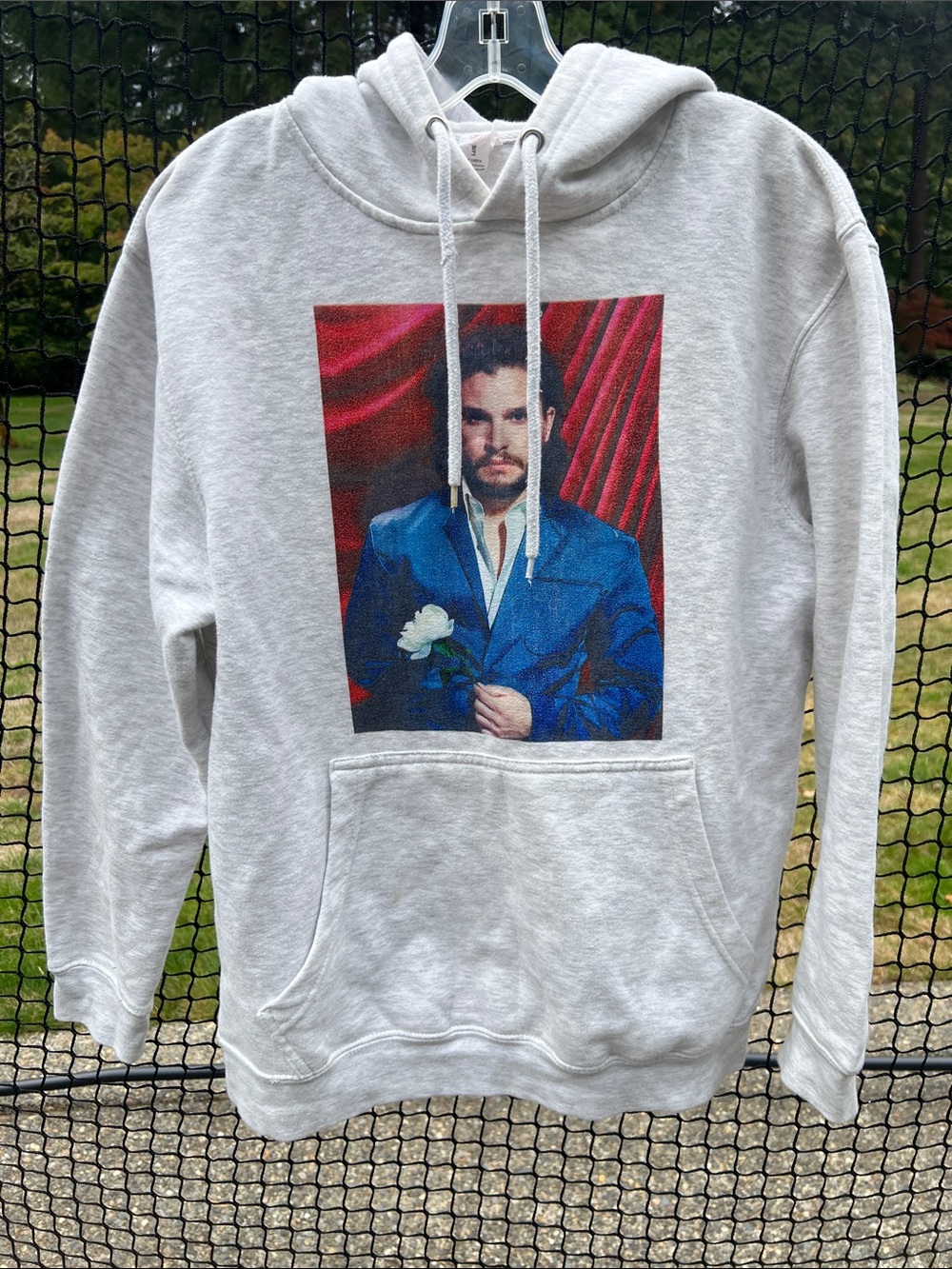 Kit Harington Portrait Graphic Hoodie – Large – Heather Gray